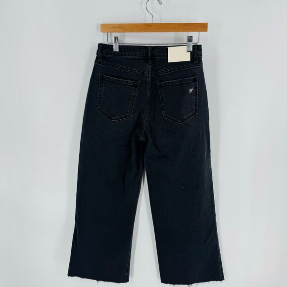 Carly Jean Los Angeles Wide Cropped Black Jeans High Rise Raw Hem Size 3 (27) - Picture 2 of 9
